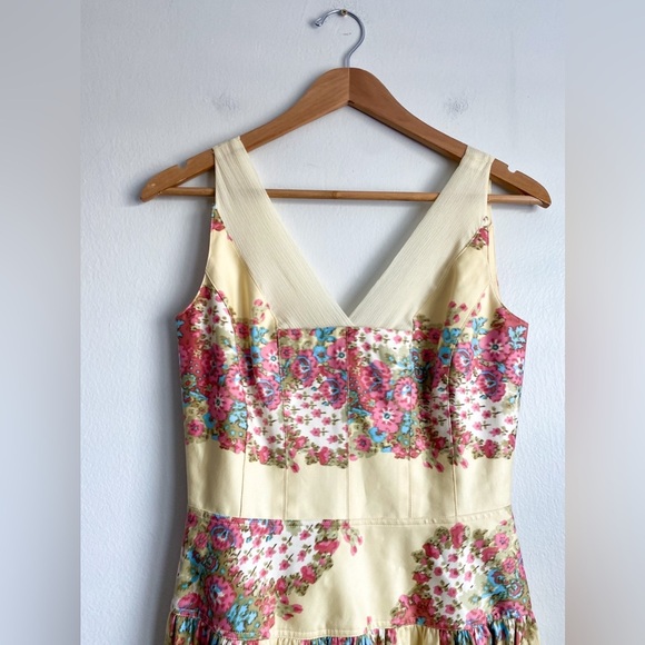 Kay Unger Floral Aline Dress Ivory Pink Formal Garden Wedding Event Victorian 2 - Picture 8 of 12